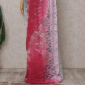 Silver Grey to Crimson Pink Ombre Ombre Chantilly Saree - D3