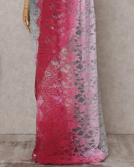 Silver Grey to Crimson Pink Ombre Ombre Chantilly Saree - D3
