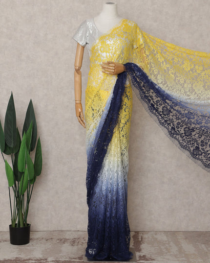 Yellow to Navy Blue Ombre Ombre Chantilly Saree - D31638