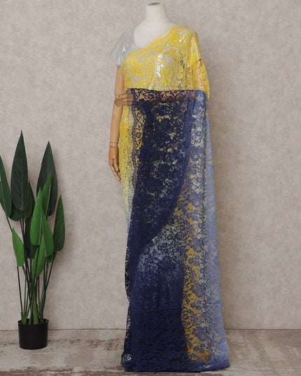 Yellow to Navy Blue Ombre Ombre Chantilly Saree - D31638