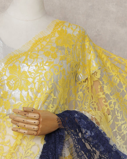 Yellow to Navy Blue Ombre Ombre Chantilly Saree - D31638