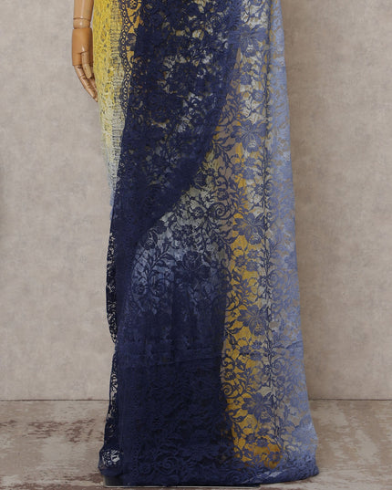 Yellow to Navy Blue Ombre Ombre Chantilly Saree - D31638