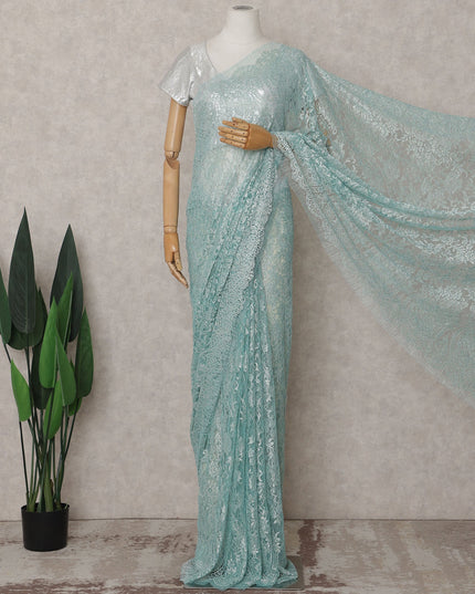 Mint Seafoam Green Chantilly Lace Saree - D31610