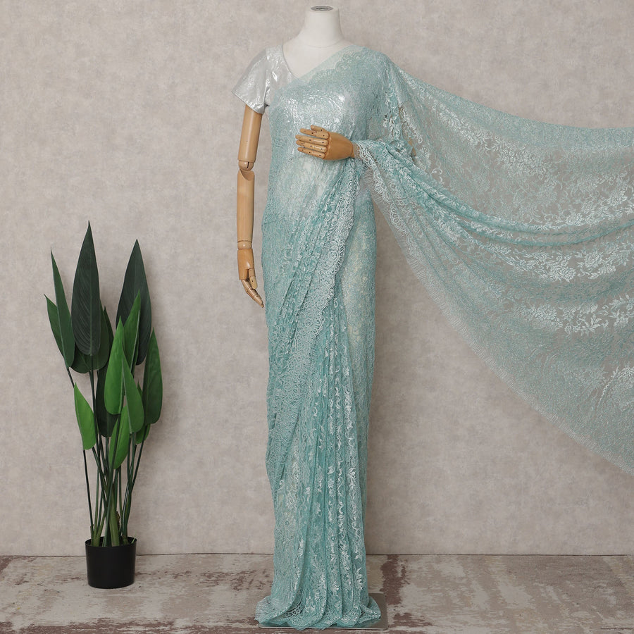 Mint Seafoam Green Chantilly Lace Saree - D31610