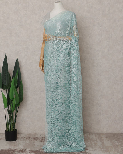 Mint Seafoam Green Chantilly Lace Saree - D31610