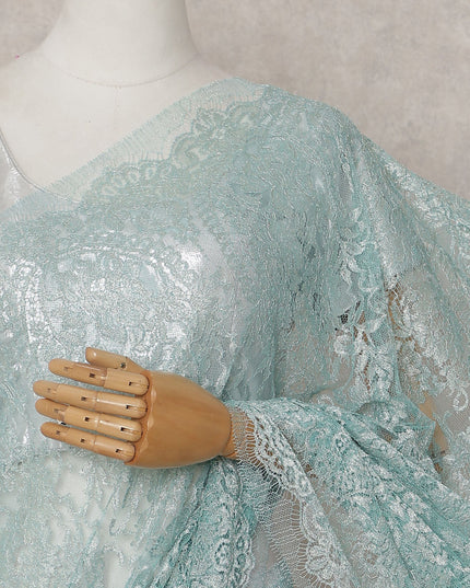 Mint Seafoam Green Chantilly Lace Saree - D31610