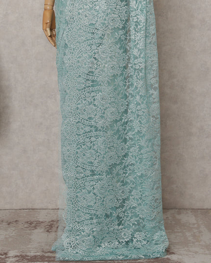 Mint Seafoam Green Chantilly Lace Saree - D31610