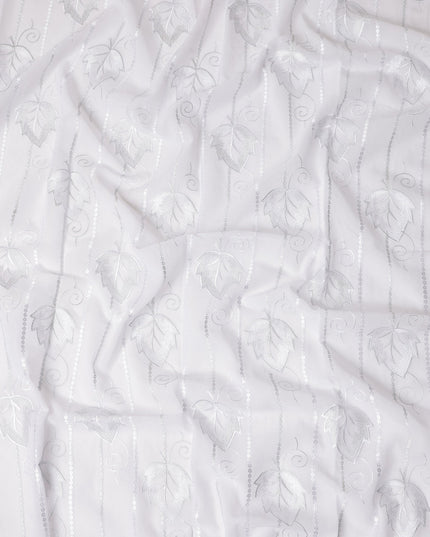 White Leaf Embroidery Cotton Voile Thobe 4.5m