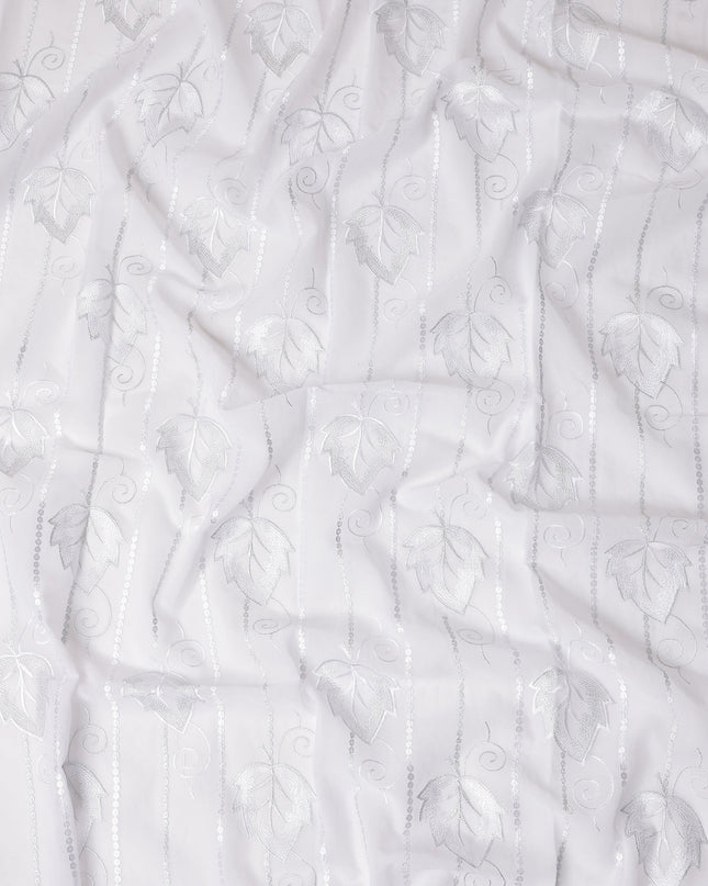 White Leaf Embroidery Cotton Voile Thobe 4.5m