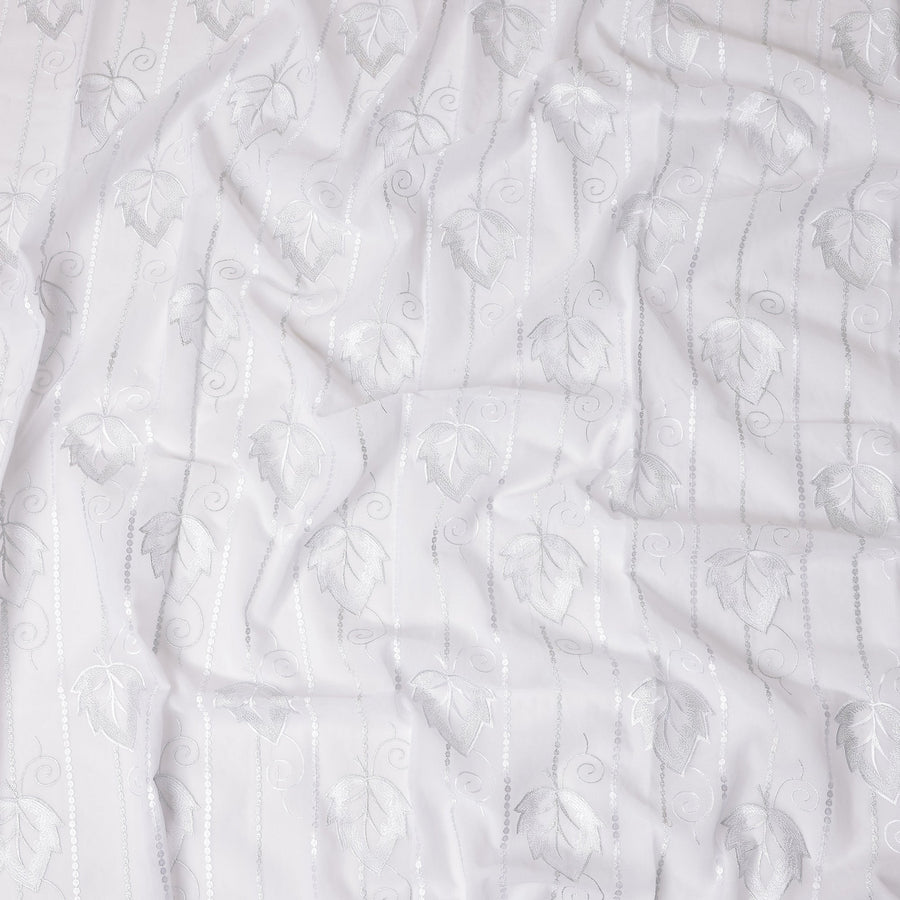 White Leaf Embroidery Cotton Voile Thobe 4.5m
