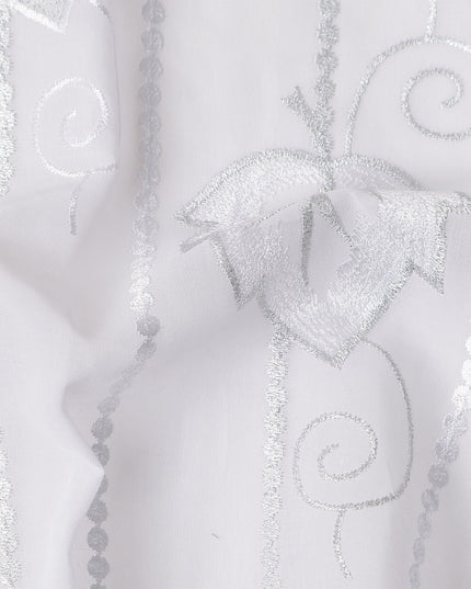 White Leaf Embroidery Cotton Voile Thobe 4.5m