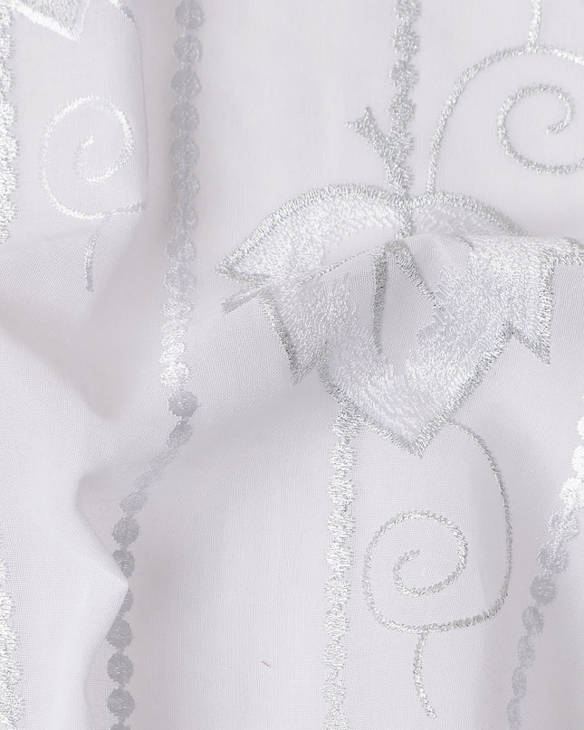 White Leaf Embroidery Cotton Voile Thobe 4.5m