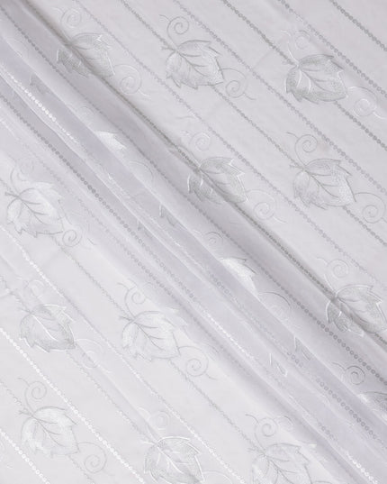 White Leaf Embroidery Cotton Voile Thobe 4.5m