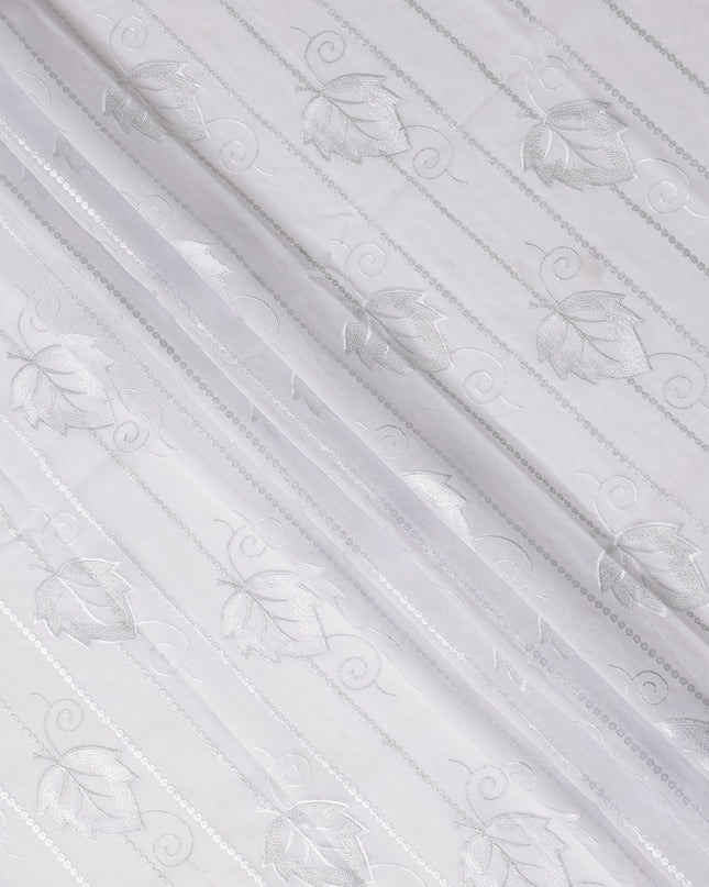 White Leaf Embroidery Cotton Voile Thobe 4.5m