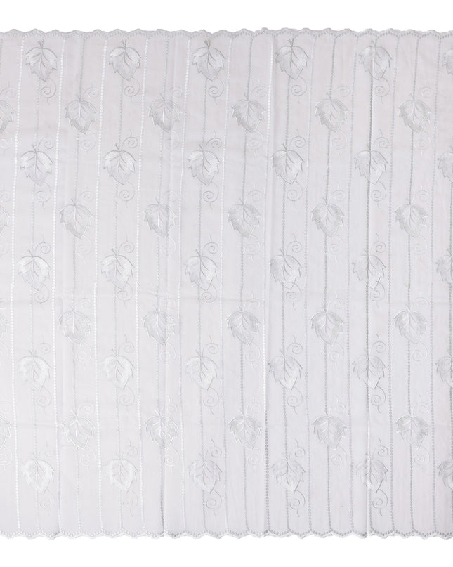 White Leaf Embroidery Cotton Voile Thobe 4.5m