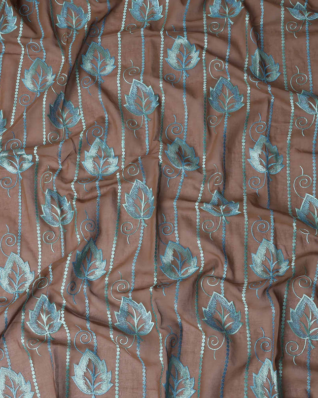 Brown Teal Leaf Embroidery Voile Thobe 4.5m