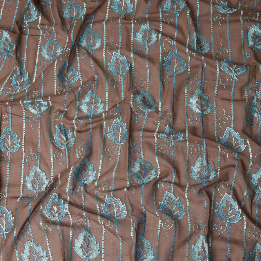 Brown Teal Leaf Embroidery Voile Thobe 4.5m