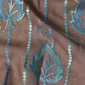 Brown Teal Leaf Embroidery Voile Thobe 4.5m
