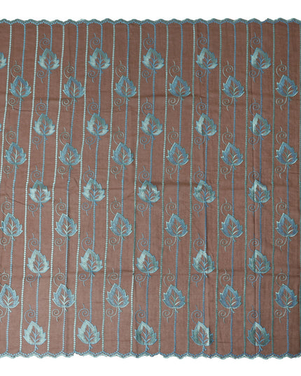 Brown Teal Leaf Embroidery Voile Thobe 4.5m