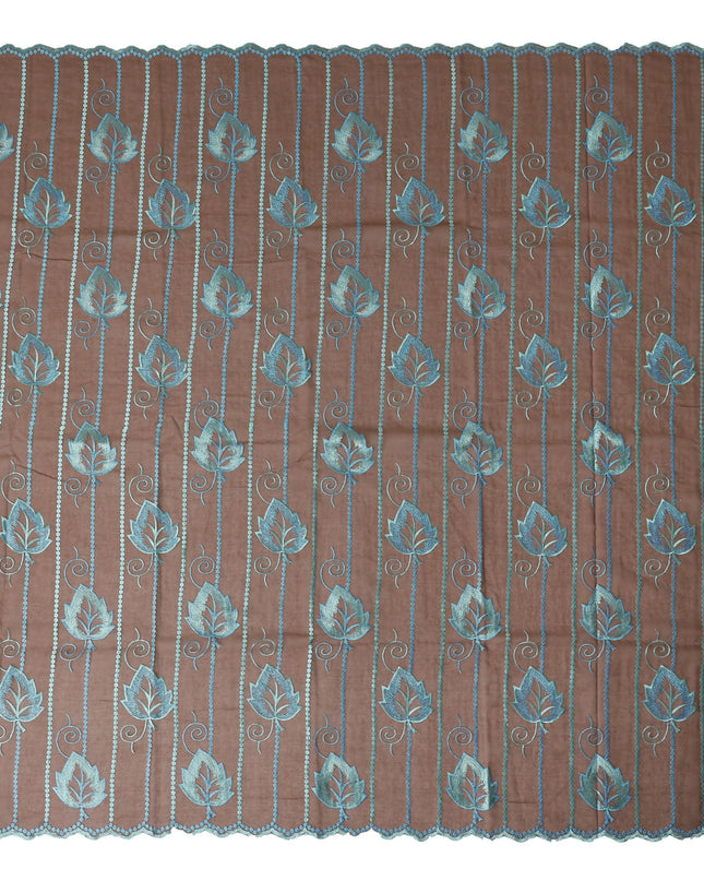Brown Teal Leaf Embroidery Voile Thobe 4.5m