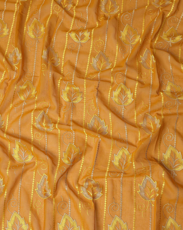 Orange Leaf Embroidery Cotton Voile Thobe 4.5m