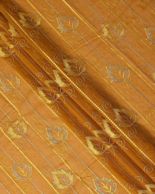 Orange Leaf Embroidery Cotton Voile Thobe 4.5m