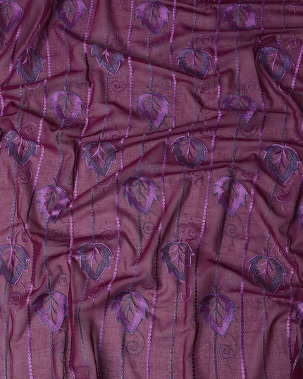 Purple Leaf Embroidery Cotton Voile Thobe 4.5m