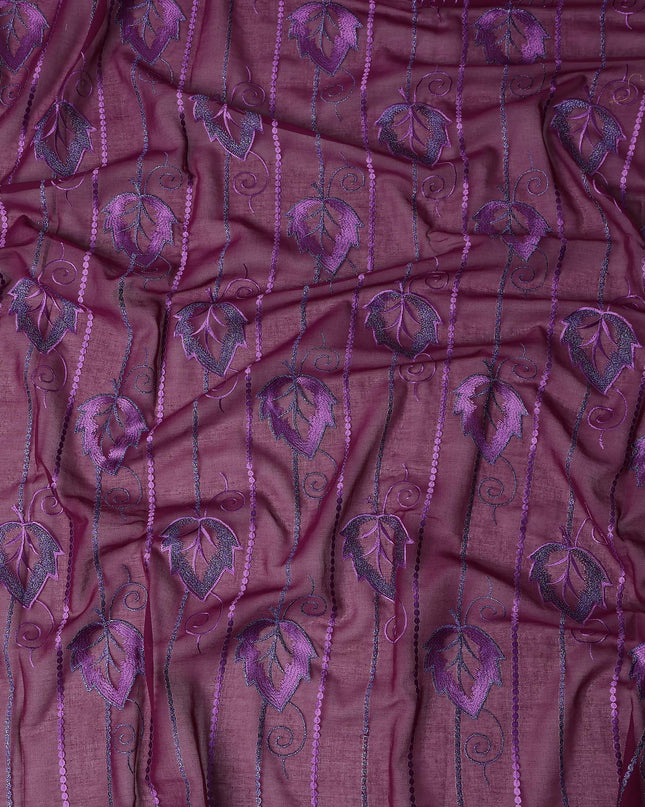 Purple Leaf Embroidery Cotton Voile Thobe 4.5m