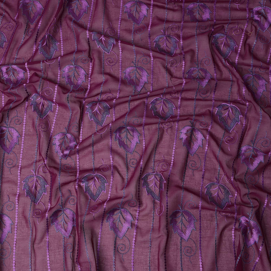 Purple Leaf Embroidery Cotton Voile Thobe 4.5m