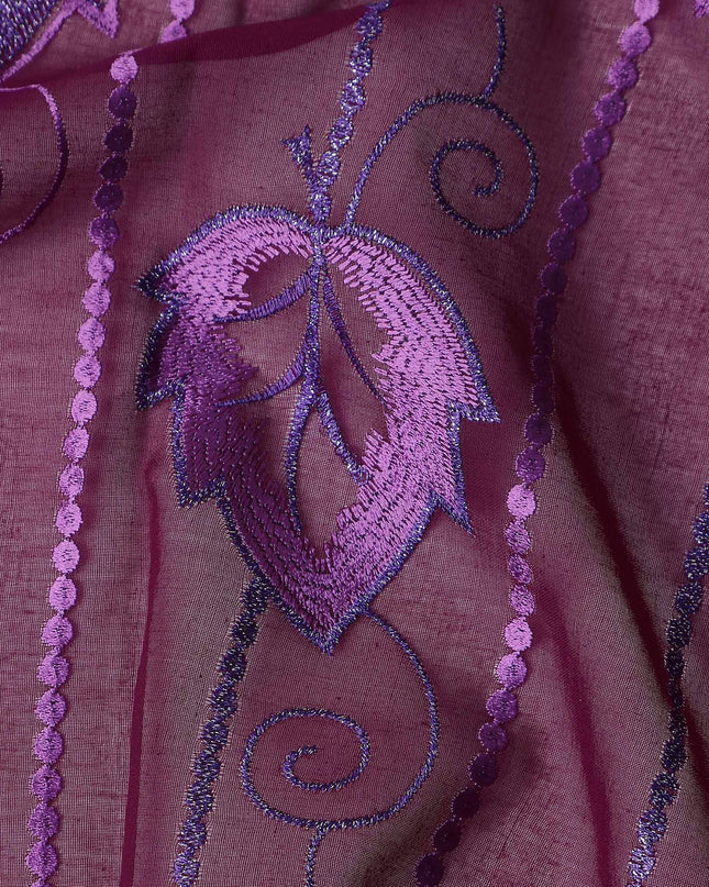 Purple Leaf Embroidery Cotton Voile Thobe 4.5m