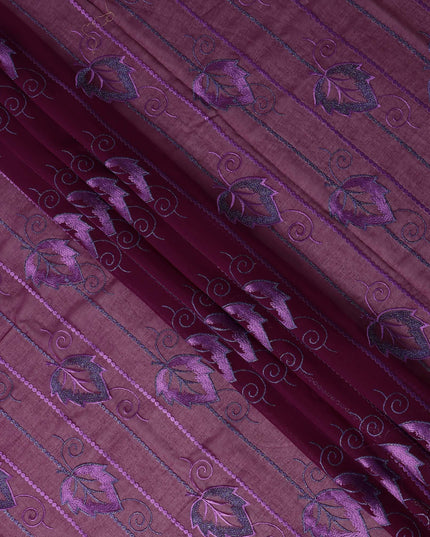 Purple Leaf Embroidery Cotton Voile Thobe 4.5m
