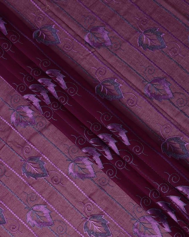 Purple Leaf Embroidery Cotton Voile Thobe 4.5m