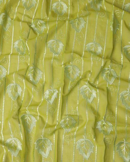 Yellow Leaf Embroidery Cotton Voile Thobe 4.5m