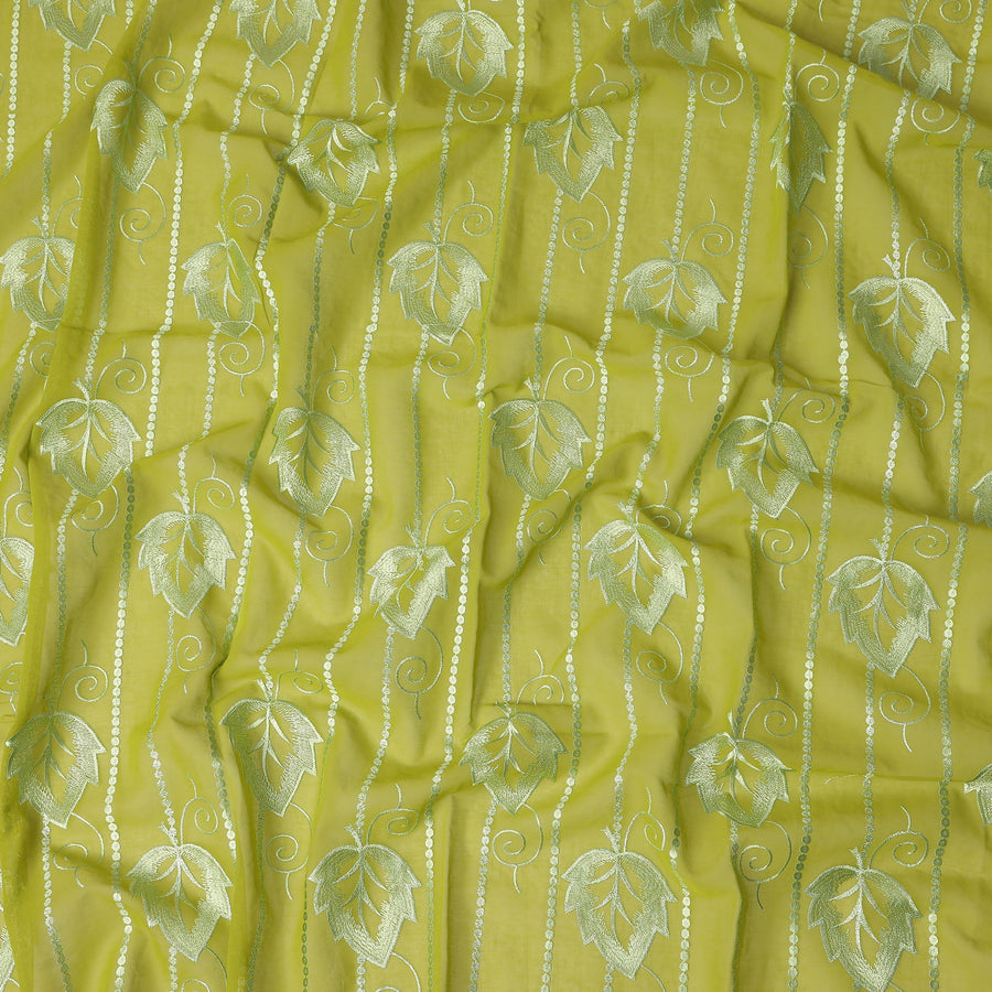 Yellow Leaf Embroidery Cotton Voile Thobe 4.5m