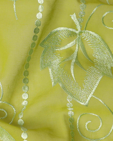 Yellow Leaf Embroidery Cotton Voile Thobe 4.5m