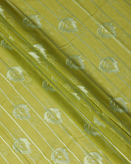 Yellow Leaf Embroidery Cotton Voile Thobe 4.5m