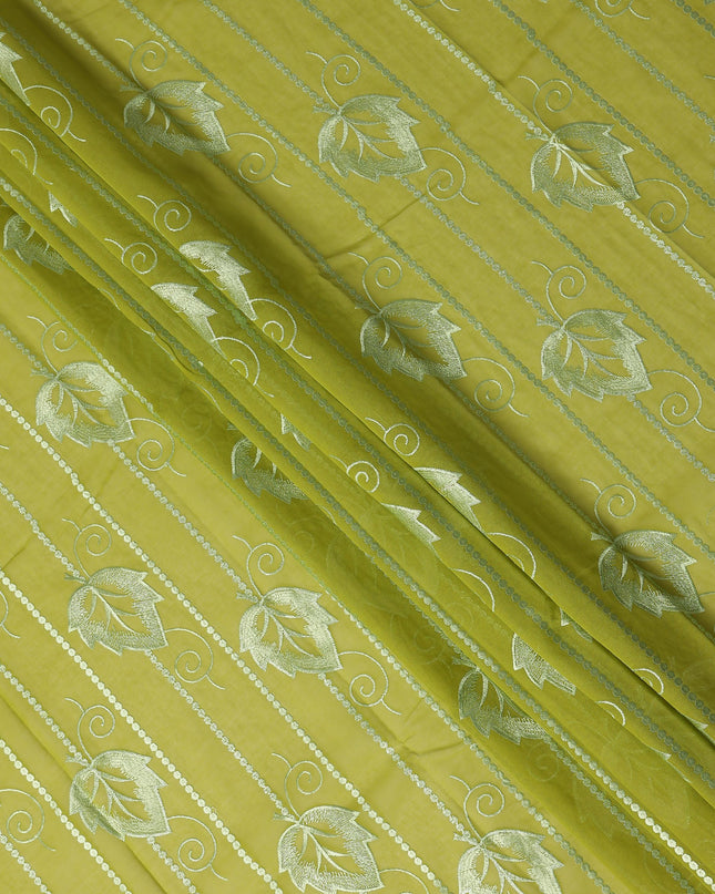 Yellow Leaf Embroidery Cotton Voile Thobe 4.5m