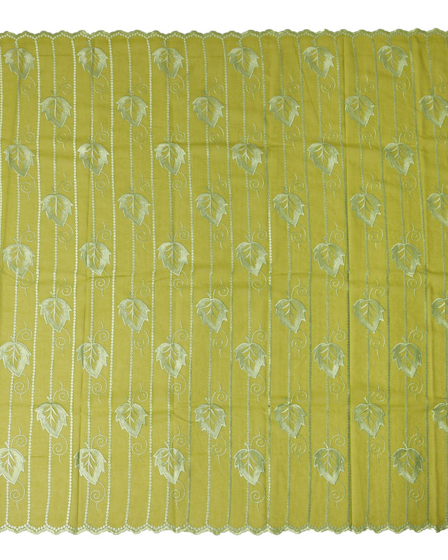 Yellow Leaf Embroidery Cotton Voile Thobe 4.5m