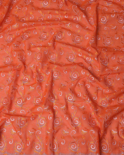 Orange Floral Embroidery Cotton Voile Thobe 4.5m
