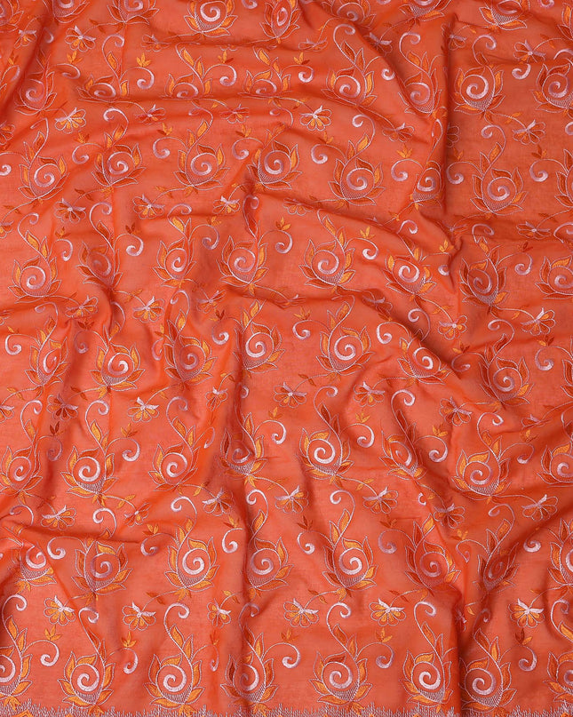 Orange Floral Embroidery Cotton Voile Thobe 4.5m