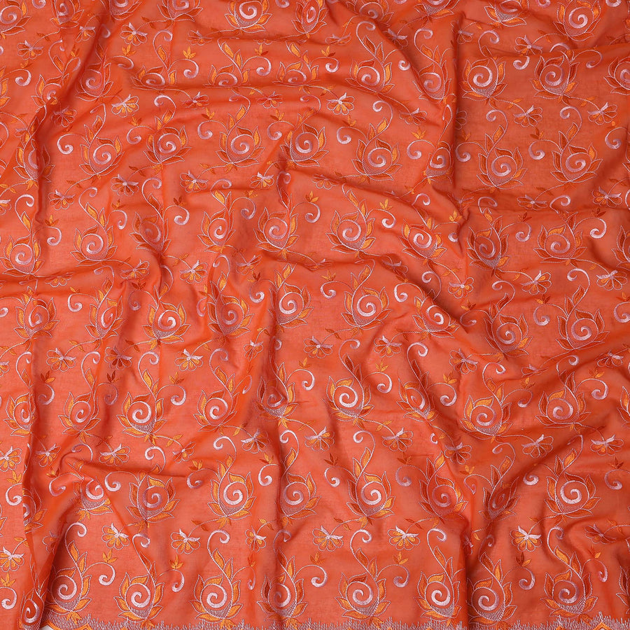 Orange Floral Embroidery Cotton Voile Thobe 4.5m