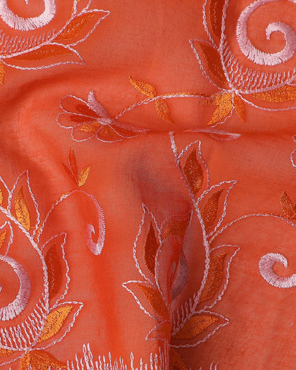Orange Floral Embroidery Cotton Voile Thobe 4.5m