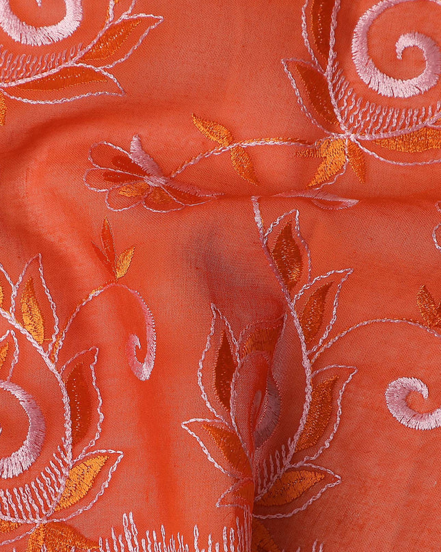 Orange Floral Embroidery Cotton Voile Thobe 4.5m