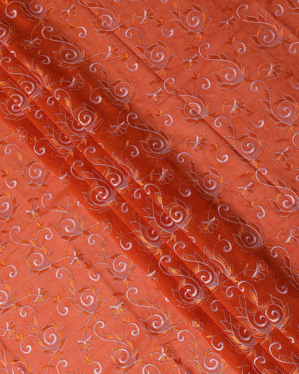 Orange Floral Embroidery Cotton Voile Thobe 4.5m