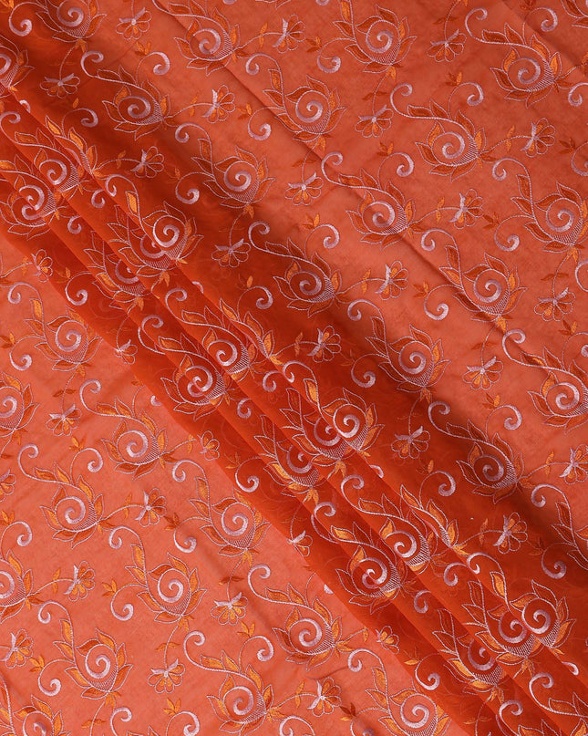 Orange Floral Embroidery Cotton Voile Thobe 4.5m