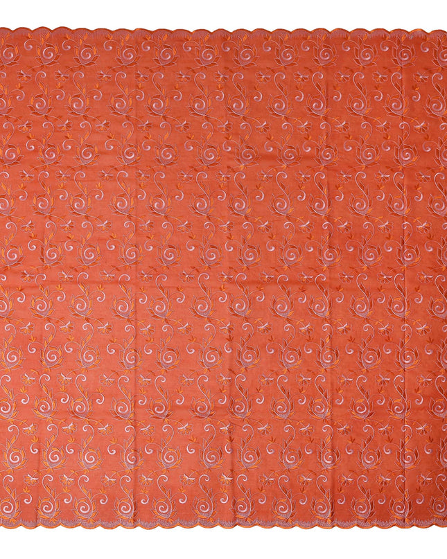 Orange Floral Embroidery Cotton Voile Thobe 4.5m