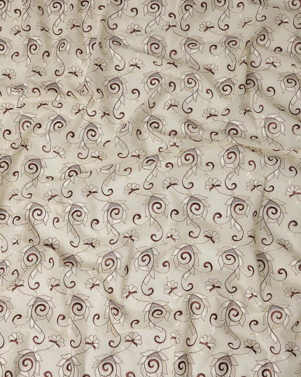 Beige Floral Embroidery Cotton Voile Thobe 4.5m