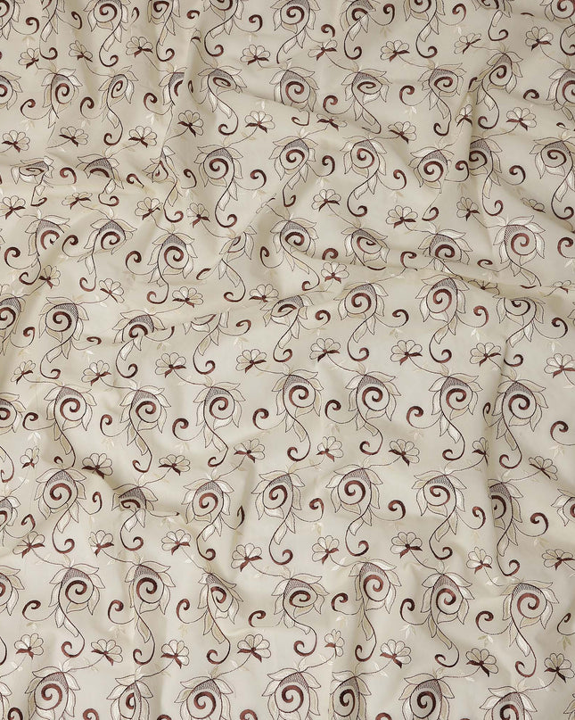 Beige Floral Embroidery Cotton Voile Thobe 4.5m