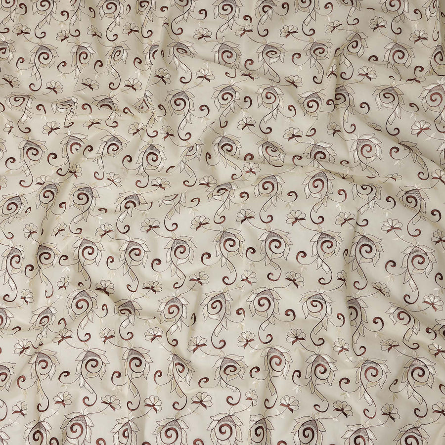 Beige Floral Embroidery Cotton Voile Thobe 4.5m