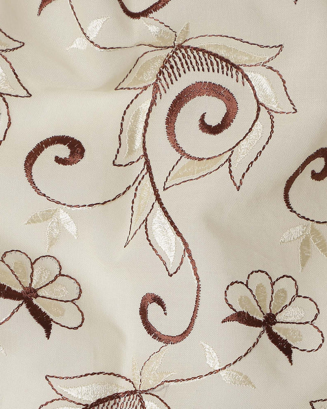 Beige Floral Embroidery Cotton Voile Thobe 4.5m